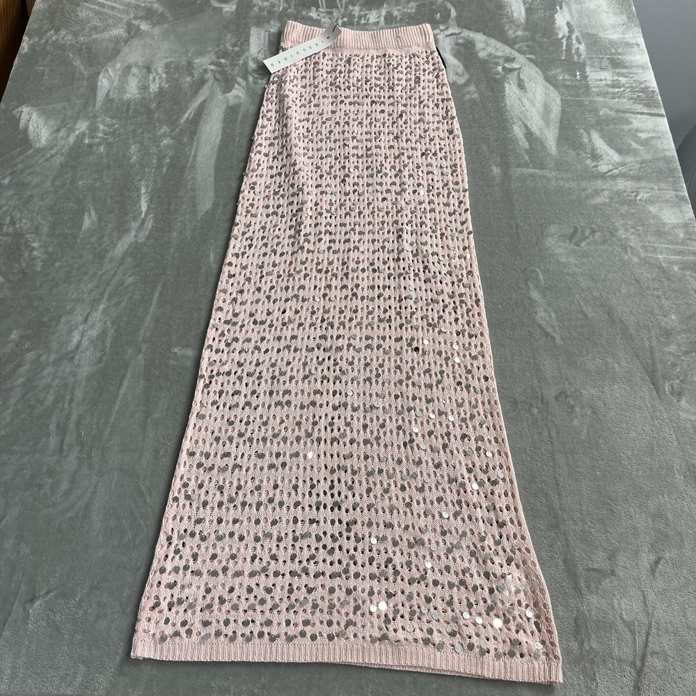 Missguided Skirt Womens L Pink Sequin Knit Maxi Straight Elastic Waist Party